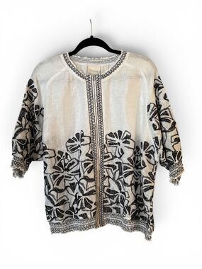 Chico's Embroidered Linen Jacket - White & Black Sz 3 (XL)